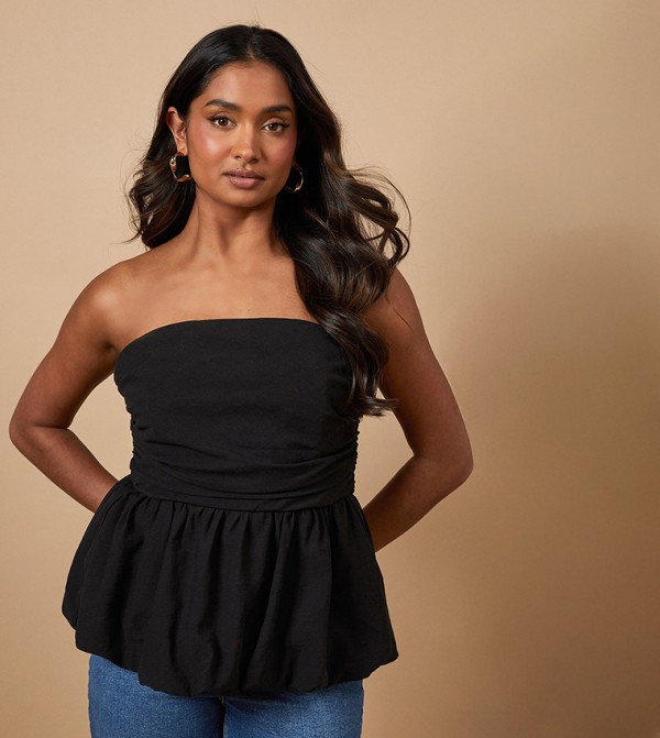 Strapless Gathered Peplum Top