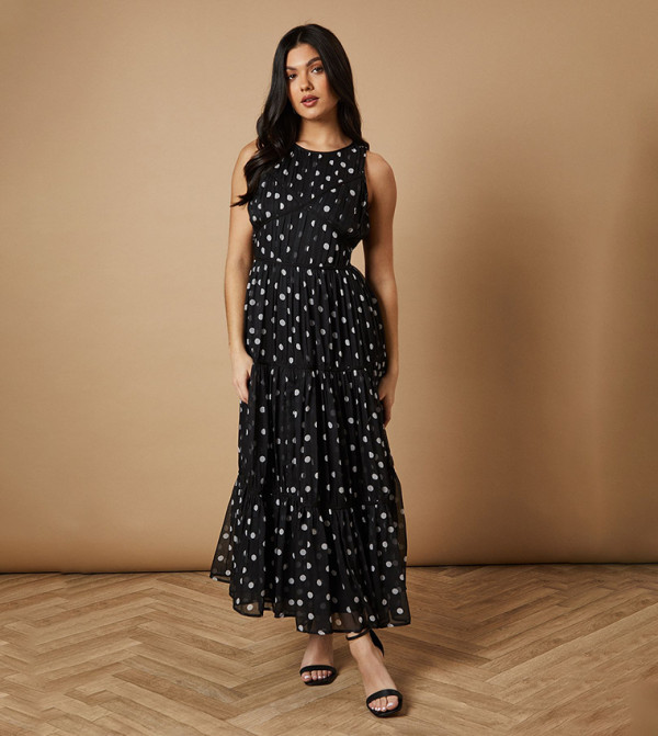 Mono Spot Sleeveless Maxi Dress