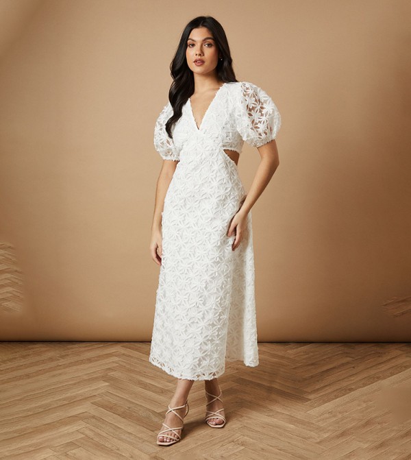 Textured Cut-Out Detail Midi Dress