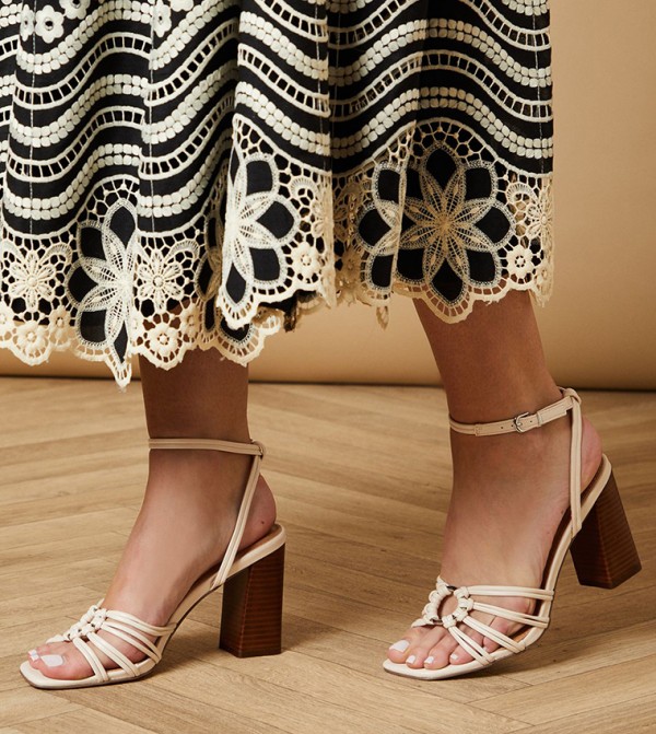 Michelle Ring Detail Leather Stacked Block Heel Sandals