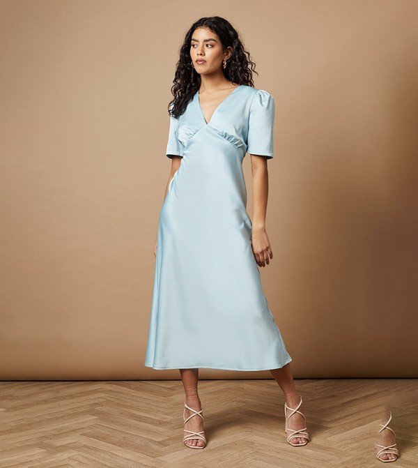 Petite Satin V-Neck Midi Dress