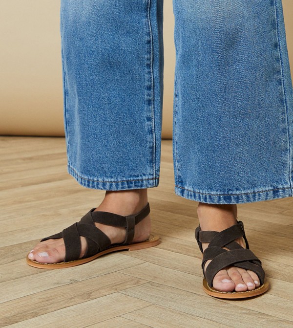 Fara Suede Criss-Cross Strap Flat Sandals