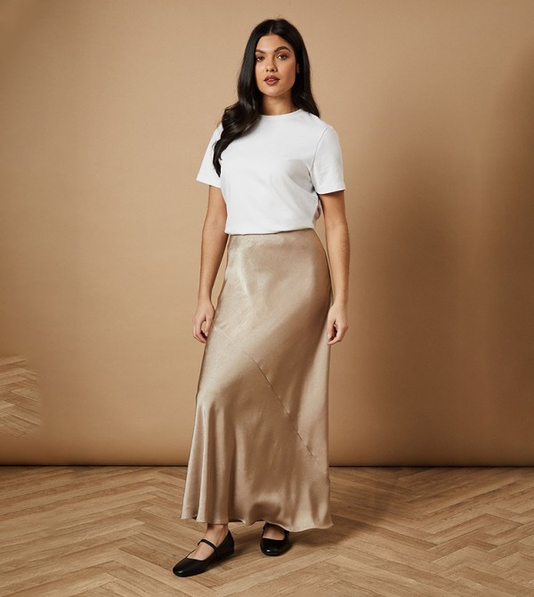 Satin Seam Detail Bias Cut Skirt