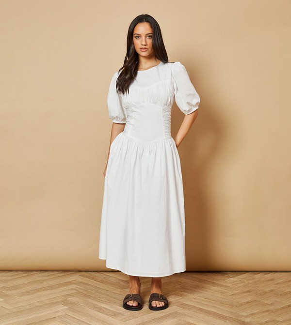 Poplin Panel Ruched Dress