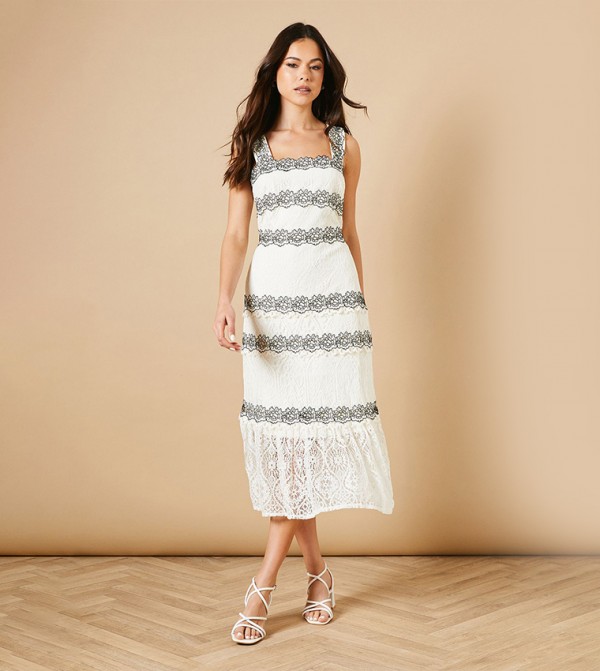 Contrast Lace Strappy Midi Dress