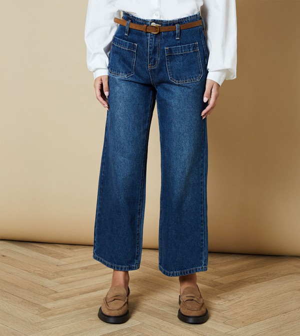 Washed Belted Cropped Straight Fit Jeans