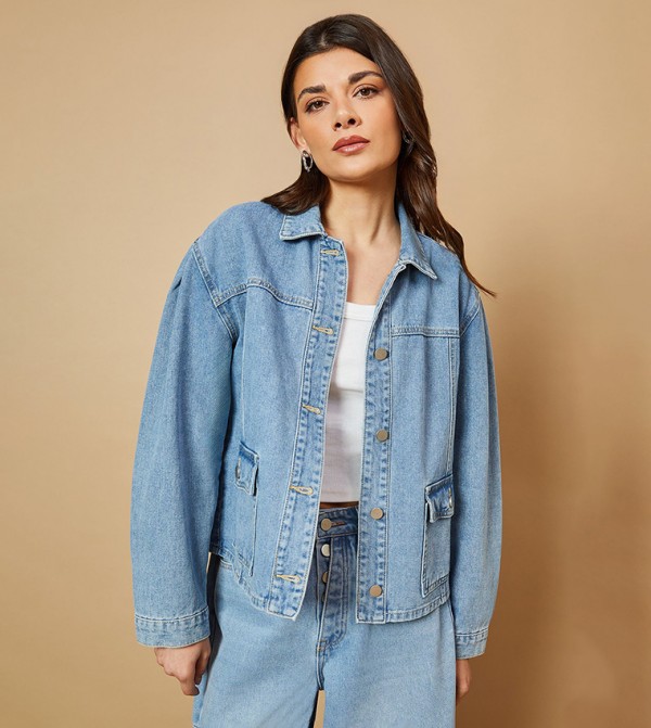 Washed Long Sleeves Denim Jacket