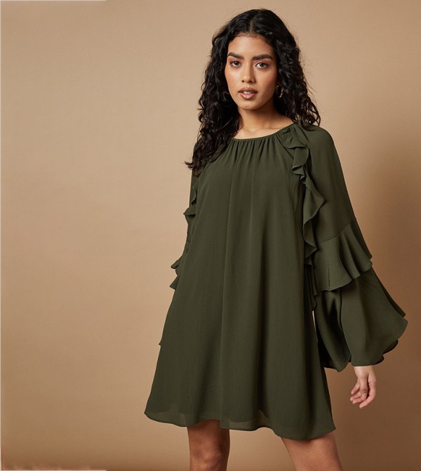 Petite Chiffon Ruffle Sleeves Mini Dress