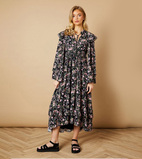 Floral Printed Long Sleeves Midi Dress