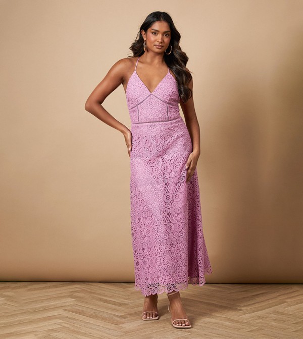Lacy Insert Strappy Midi Dress