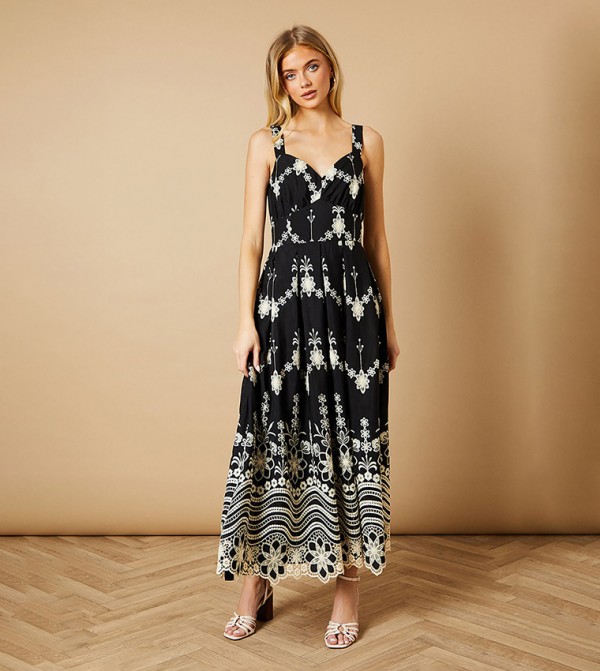 Floral Embroidered Strappy Maxi Dress