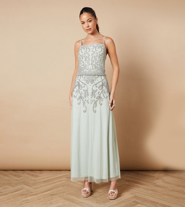 Hand Embellished Occasion Strappy Maxi Dress
