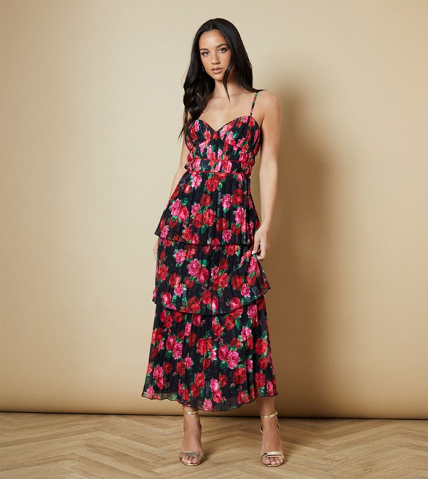 Floral Printed Tiered Midi Dress