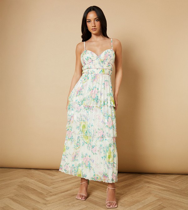 Floral Printed Tiered Midi Dress