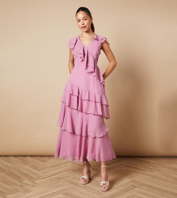 Ruffle Asymmetric Maxi Dress