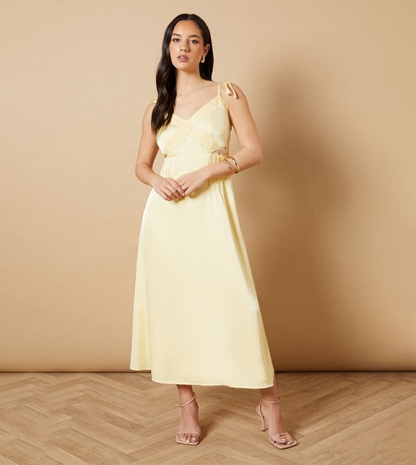 Strappy Satin Lace Insert Midaxi Dress
