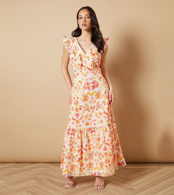 Broderie Detail V-Neck Maxi Dress
