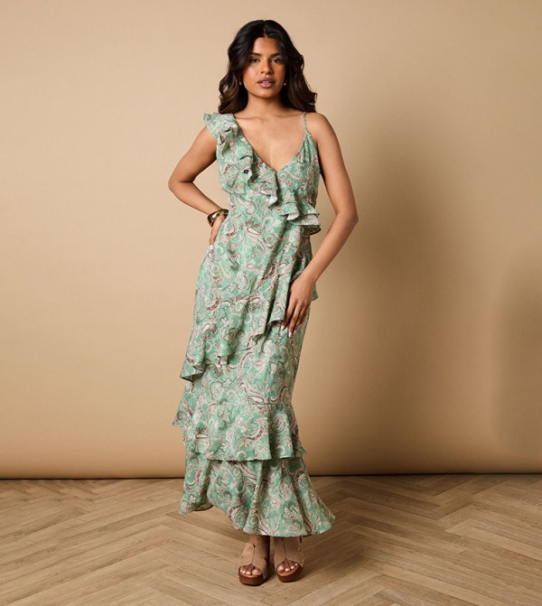 Petite Ruffle Detail Asymmetric Tiered Midi Dress