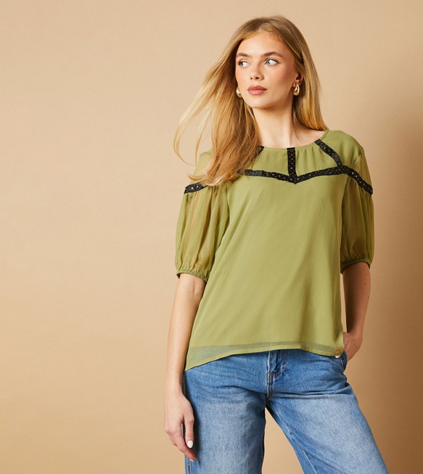 Embellished Trim Short Sleeves Top