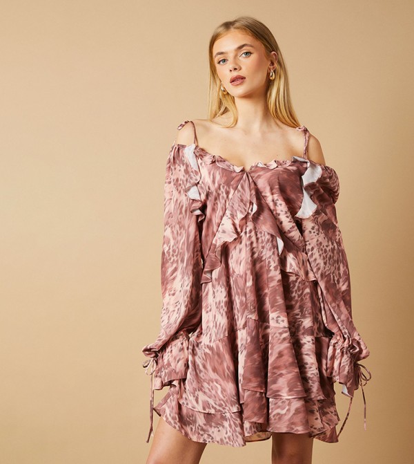 Printed Ruffle Detail Mini Dress