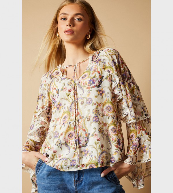 Printed Ruffle Peplum Top