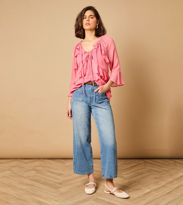 Ruffle Fluter Sleeves Top