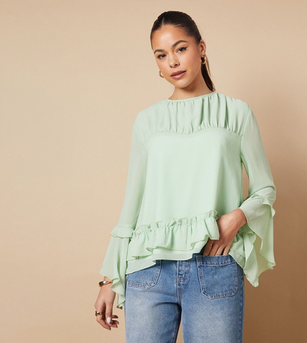 Ruched Waist 3/4 Sleeves Top