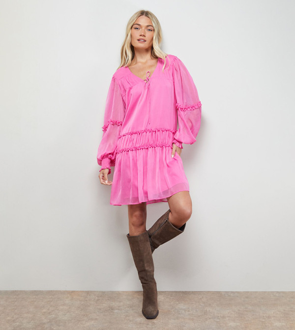 فستان ميني شيفون بربطة 