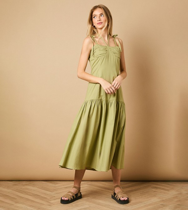 Cup Detail Halterneck Drop Hem Midaxi Dress