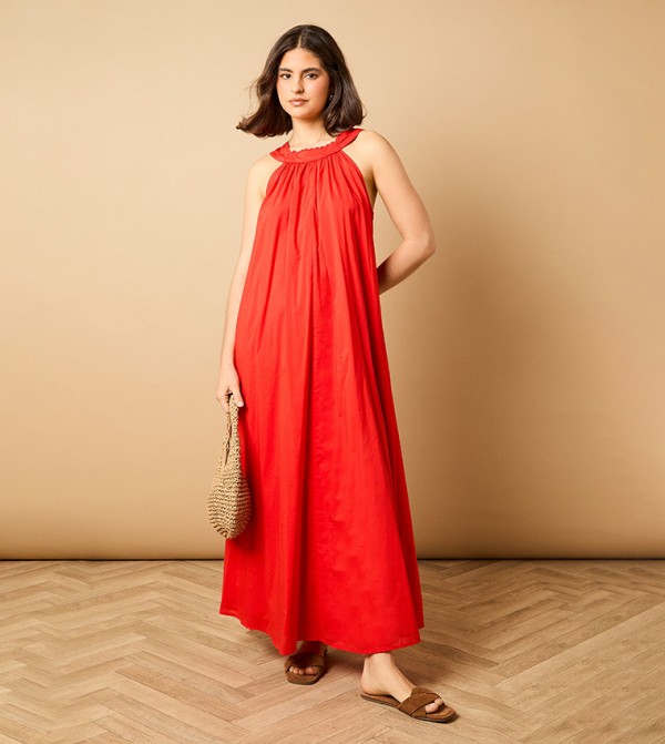 Solid Halterneck Smock Maxi Dress
