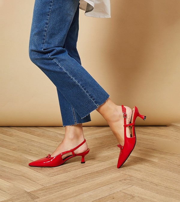 Oceane Faux Patent Leather Bow Detail Pumps