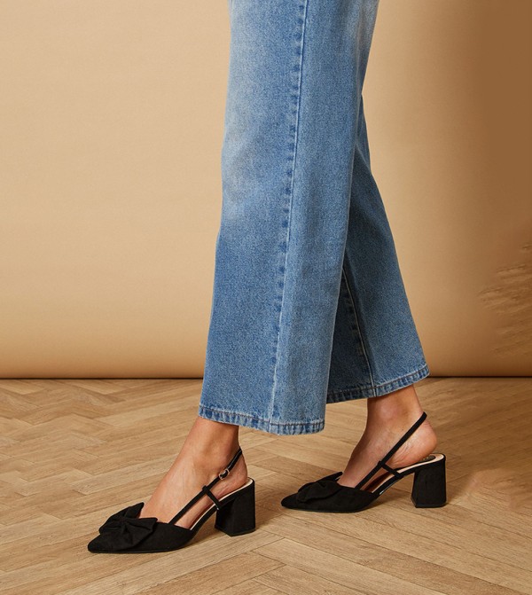 Dorinda Faux Suede Bow Slingback Block Heel Pumps