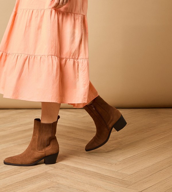 Quinn Suede Block Heel Western Chelsea Ankle Boots