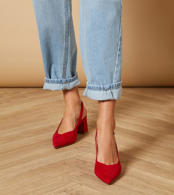 Enrya Faux Suede Slingback Low Block Heel Pumps