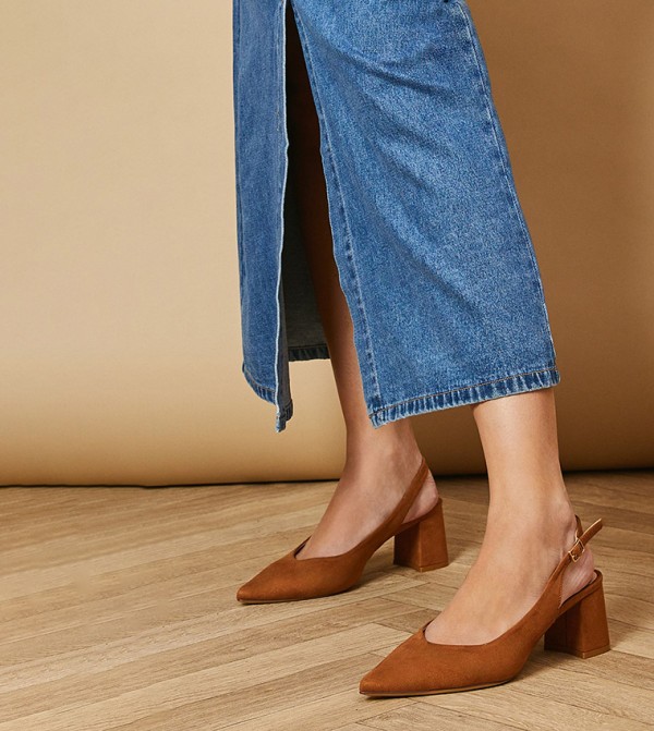 Enrya Faux Suede Slingback Low Block Heel Pumps