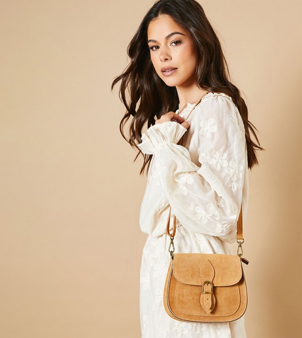 Thessina Suede Structured Ring Detail Crossbody Bag