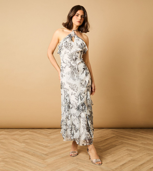 Floral Halterneck Layered Maxi Dress
