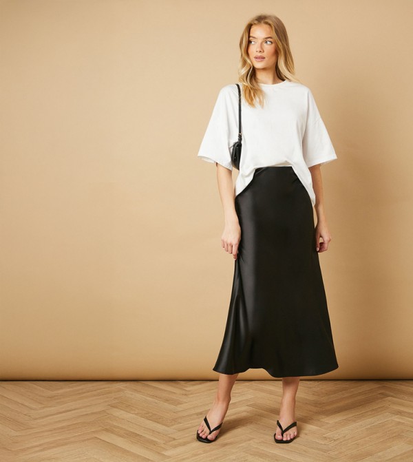 Bias Cut Satin Midi Skirt
