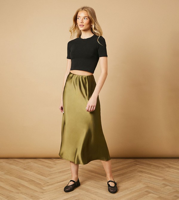 Bias Cut Satin Midi Skirt