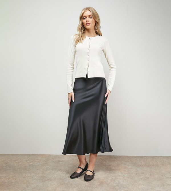 Bias Cut Satin Midi Skirt