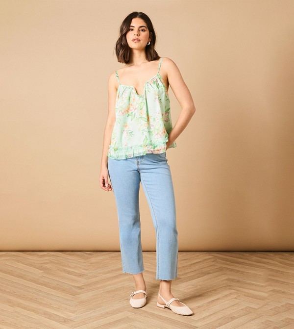 Printed Frill Detail Cami Top