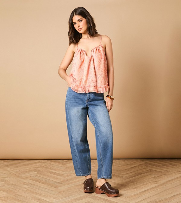 Printed Frill Detail Cami Top