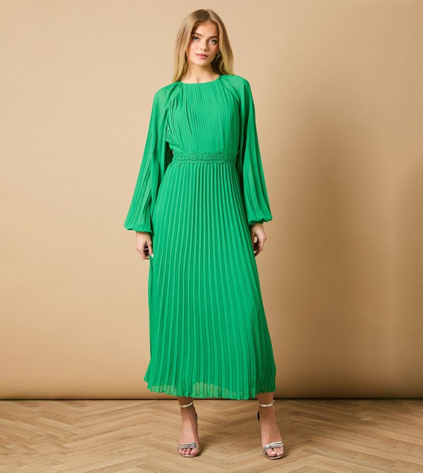 High Neck Mesh Long Sleeves Maxi Dress