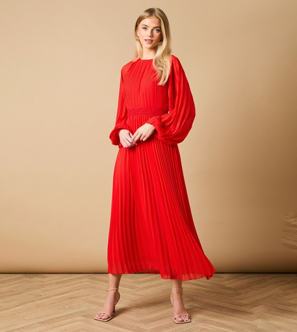 High Neck Mesh Long Sleeves Maxi Dress