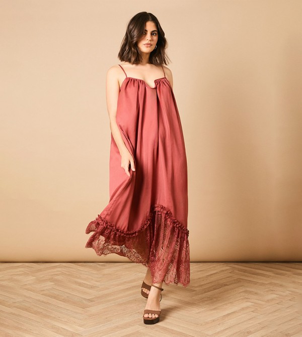 Babydoll Floaty Lace Detail Midi Dress