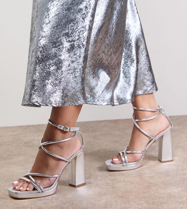 Evristine Faux Leather Strappy High Block Heel Sandals