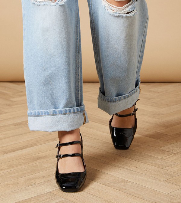 Meredia Faux Patent Leather Double Mary Jane Slingback Pumps