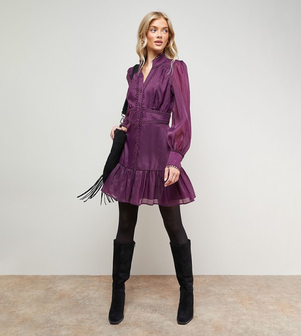 Lace Trim Boho Shirt Mini Dress