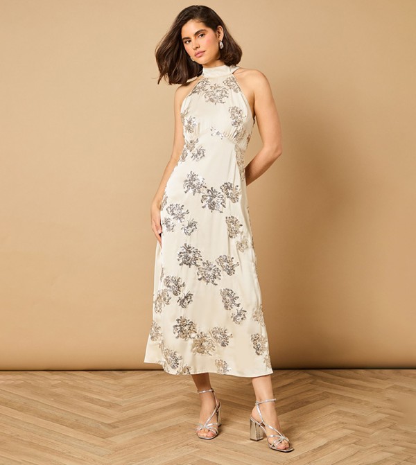 Sequined Bias Halterneck Midi Dress