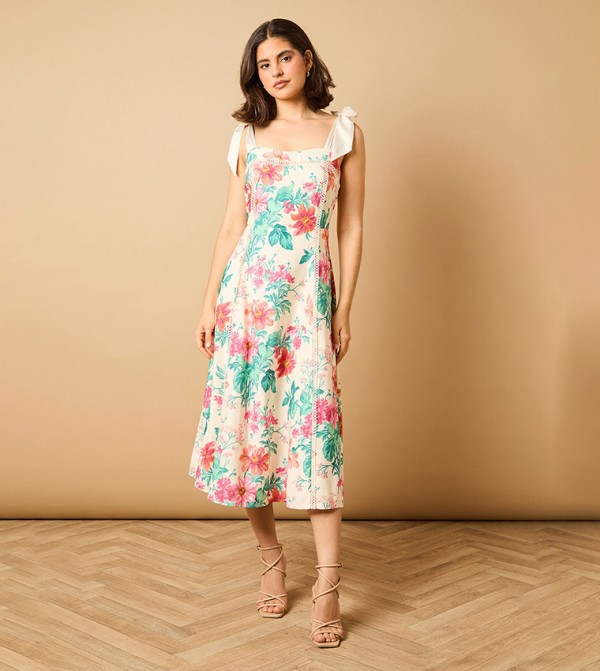 Floral Bow Strap Midi Dress